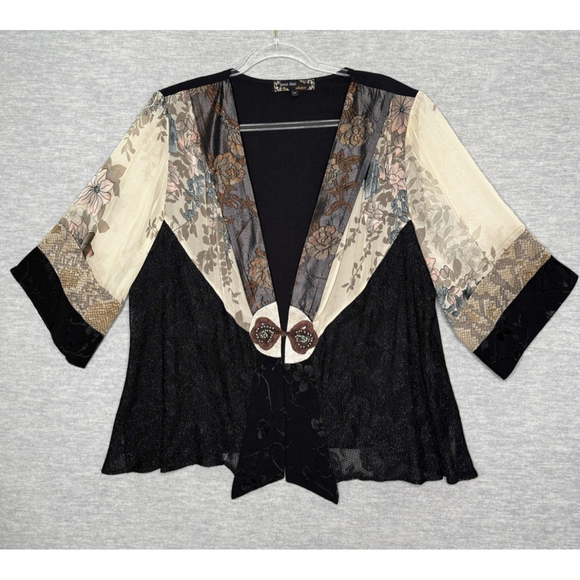 Spencer Alexis Sweaters - Spencer Alexis Silk Blend Kimono Top 1X Boho Whimsigoth Fairycore Sheer Floral